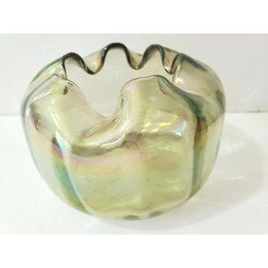 Vintage Bowl Art Blown Glass Irridescent Gold Wavy Edge Murano? Mid Century 5x3